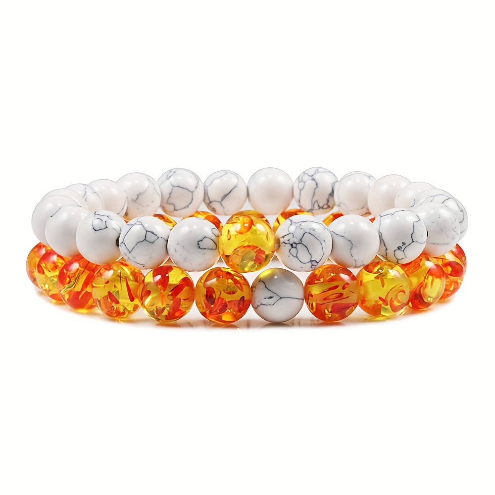 Boho Style Stone Bead Bracelets for Couples - Set of 2